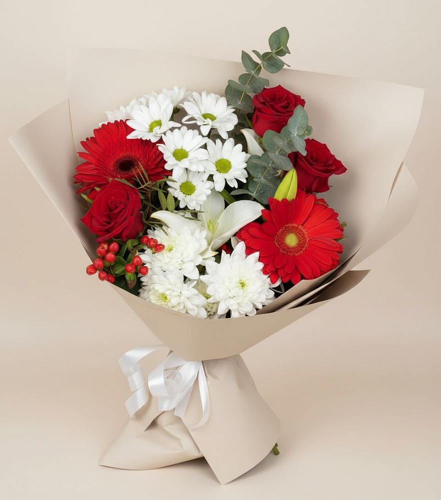 Букет цветов из: Розы, Хризантемы, Герберы и Лилии в Самаре