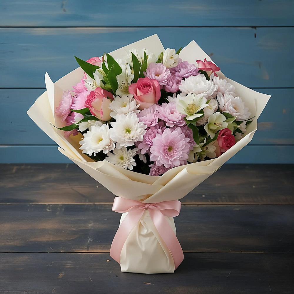 Букет цветов из: Хризантемы, Альстромерии и Розы в Самаре